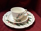 Rare Vintage Homer Laughlin Hudson Set Xmas Plate Cup Saucer Holly Berry Gold 3