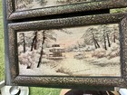 Pair Of Framed Antique Asian Art Silk Thread Needlework Landscapes 17x30