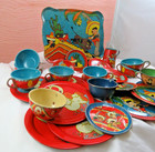 Lot Of 31 Assorted 1940-50 s Ohio Art Company Tin Litho Children s Tea Set As Is