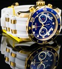Invicta Mens Pro Diver Scuba Chronograph 18k Gold Blue Dial White Ss Strap Watch
