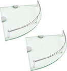 2 Pack Glass Corner Shelf  Corner Shower Shelf With Stainless Steel Rails  Te   