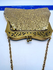 Vtg Whiting   Davis Metallic Gold Mesh Evening Bag Filigree Cut Out Frame Purse