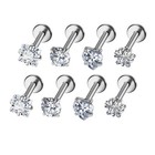 4 Pairs Women 316l Stainless Steel Cubic Zirconia Stud Earrings Body Jewelry 16g