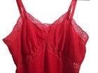 Vtg 60s Charmode Full Slip Red Nylon Lace Detail Ruffled Accordion Trim Sz 40 lg