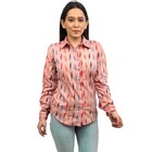 Sanskriti Pink Pure Cotton Hand Woven Ikat Work Casual Full Sleeves Shirt