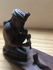 Vtg Hand Carved Rosewood Statue Of An Indian Man W  Snake Charmer Calling Cobra