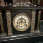 Antique Ansonia Cast Mantel Clock  Black   Gold Roman Numerals Face With Chime