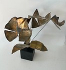 Vtg Mcm Brutalist Metal Flower Sculpture Art Signed Friedle With Metal Base  60s