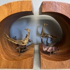 Vintage Brutalist Wood Bookends Metal Birds Mid Century Modern