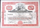 Farnsworth Television   Radio Corporation 1948 Stock Certificate 7 Shares