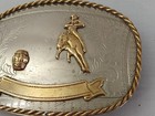Vtg Rodeo Trophy Belt Buckle Nickel Silver Cowboy Western Engravable Rectangular