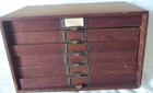 Antique Wooden Mid Century Tabletop Filing  6 Drawers   Cabinet   Box