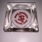 Vintage Miami University Oxford Ohio Clear Glass Square Ashtray Red Logo