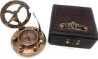 Antique Nautical Brass Sundial Compass Gilbert   Sons With Wooden Box