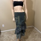 Women   s Blue Greenish Denim Cotton Stretch Boho Bead Zip Size M 6-8  Skirt 3462b