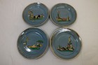 Vintage Mexican Folk Art Clay Tlaquepaque Pottery Plate 8 1 2  Blue Set Of 4