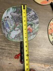 Vintage Japanese Geisha  Fabric Paddle Fan Bamboo Handle Lot Of 4 See Pics