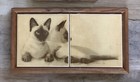 Vtg Siamese Cat Wood Framed Ceramic Tile Wall Art Signed Doris Johnston Hays