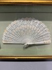 Vintage Framed Hand Carved Decorative Fan Shadow Box Asian Style Faux Bone Wall