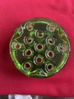 Vtg Green Glass Flower Frog 13 Hole