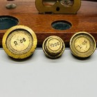 Antique Postal Scale Brass   Wood Base  warranted Accurate  England W  3 Weights