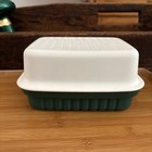 Vintage Tupperware Meat Keeper With Divider Storage Container Green   White 1520