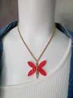 Jewelry Set Rhinestone Salmon Pink Acrylic Butterfly Pendant Necklace   Earrings