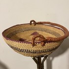 Vintage Hand Crafted Handmade Woven Bolga Basket Leather Handle Straw Red 17   