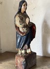 Antique Santo 19th C  Polychrome-painted Carved Wood Sculpture Virgin Mary