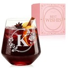 Personalized Stemless Wine Glass     Initial Engraved Customized Gift K