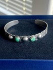 Old Pawn Navajo Green Turquoise Row Coin Silver Cuff Bracelet  6 1 4  