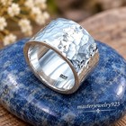 Silver Hammered Band Ring  925 Silver Wide Dome Chunky Textured Ring