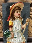 Girl W  Hat   Dress Victorian Die Cut Scrap Glued On Paper - L9