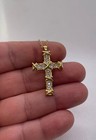 14k Yellow Gold Plated Cross Necklace Pendant Simulated Diamonds