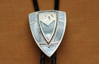 Vtg Johnson Held Hand Made Arrowhead Mother Of Pearl Inlay Western Bolo Tie