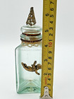 Vintage Green Glass Bottle With Cork Sweet Antiques Cherub Gold Tone Spain