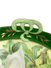 Vintage Gda France Floral Green Tray Plate Bow Handles Goldtone Trim