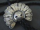 Southwestern Native American Sterling Silver Rope Sun Face Bolo Tie W  Stampwork