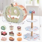 Wooden Toy Tea Party Set  Kids Dessert Playset With Double-sided Holiday Stand 