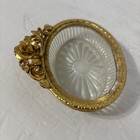 Vintage Matson Ormolu Gold Rose Filigree Glass Soap Dish Trinket Vanity K758