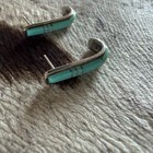 Sterling Silver Turquoise Inlay Bar Earrings Minimalist Modern 20mm