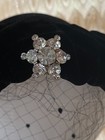 Vtg Lord   Taylor Black Velvet Evening Hat Rhinestone Jewel Net Veil Sz 22-1 2