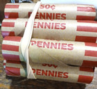 Old Us Silver Dime On One End   Wheat Penny Lincoln Cent Roll   Estate Coins