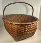 Antique American Large Ash Splint Square-to-round Gathering Basket Ca1880-1910