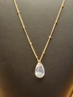 Gold Tone Clear Crystal Teardrop Necklace And Earrings Set
