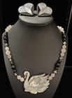 Vintage Statement Necklace Earrings Set Abalone Shell Mop Swan Lee Sands Jewelry