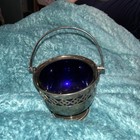 Vtg Silverplate Basket Bowl With Cobalt Glass Liner English Cheltenham  h 