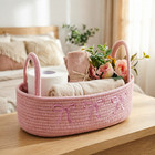Pink Bow Cotton Rope Storage Basket  Multi-use Bathroom Organizer With Handle