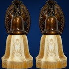 Rewired Pair Antique Brass Art Nouveau Deco Wall Sconces Caramel Light Fixture
