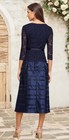 Dark Navy A Line Lace Top 3 4 Sleeves Tea-length Day Evening Dress Size 12